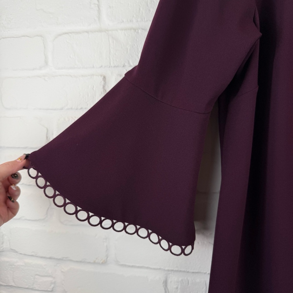 Calvin Klein Dark Purple Geometric Trim Flare Sleeve Sheath Dress 14W - Picture 4 of 7